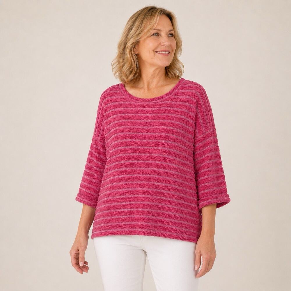 Escape by Habitat Striped Terry Top Medium Watermelon Pink Boxy Pullover Casual